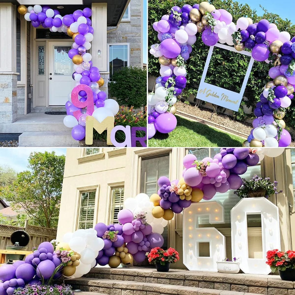Purple Balloons Garland Arch Kit, Light Pastel Purple Gold White Balloons Confetti Latex Metallic Balloons for Women Birthday Baby Shower Wedding Party Decorations Supplies