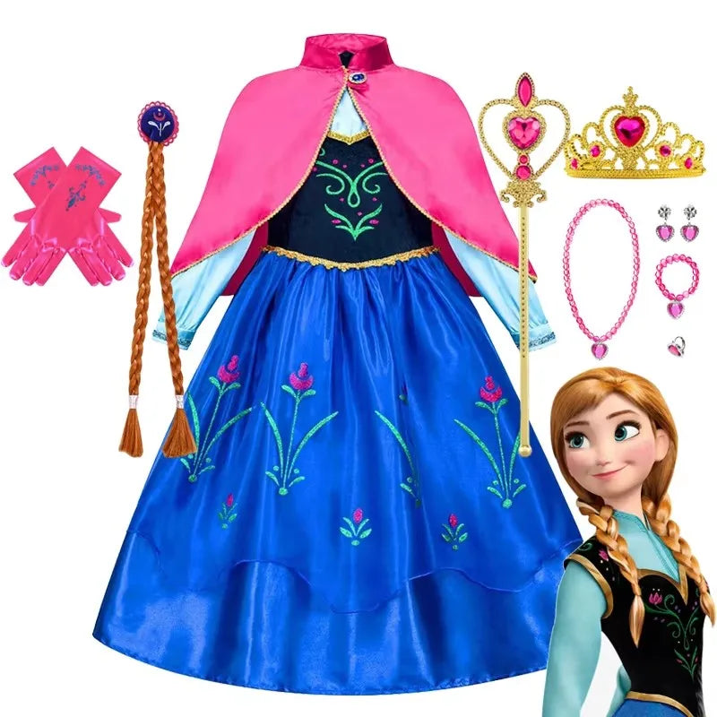 Frozen Anna Princess Dress for Girls - Halloween Cosplay Costume 2026, Snow Queen Outfit for Children Ages 2-10