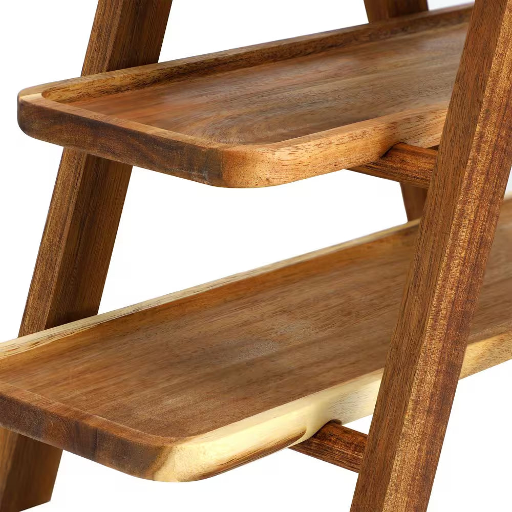 3-Tier Rectangular Cake Stand Set in Brown Acacia Wood