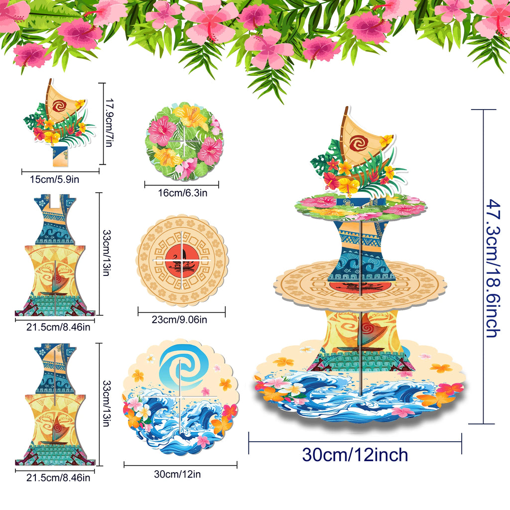 3Tier Moana Sailing Adventure Party Cake Display Stand Kid Birthday Dessert Cupcake Rack Stand Baby Shower Party Cake Tray Decor