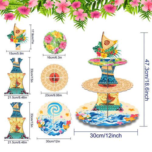 3Tier Moana Sailing Adventure Party Cake Display Stand Kid Birthday Dessert Cupcake Rack Stand Baby Shower Party Cake Tray Decor