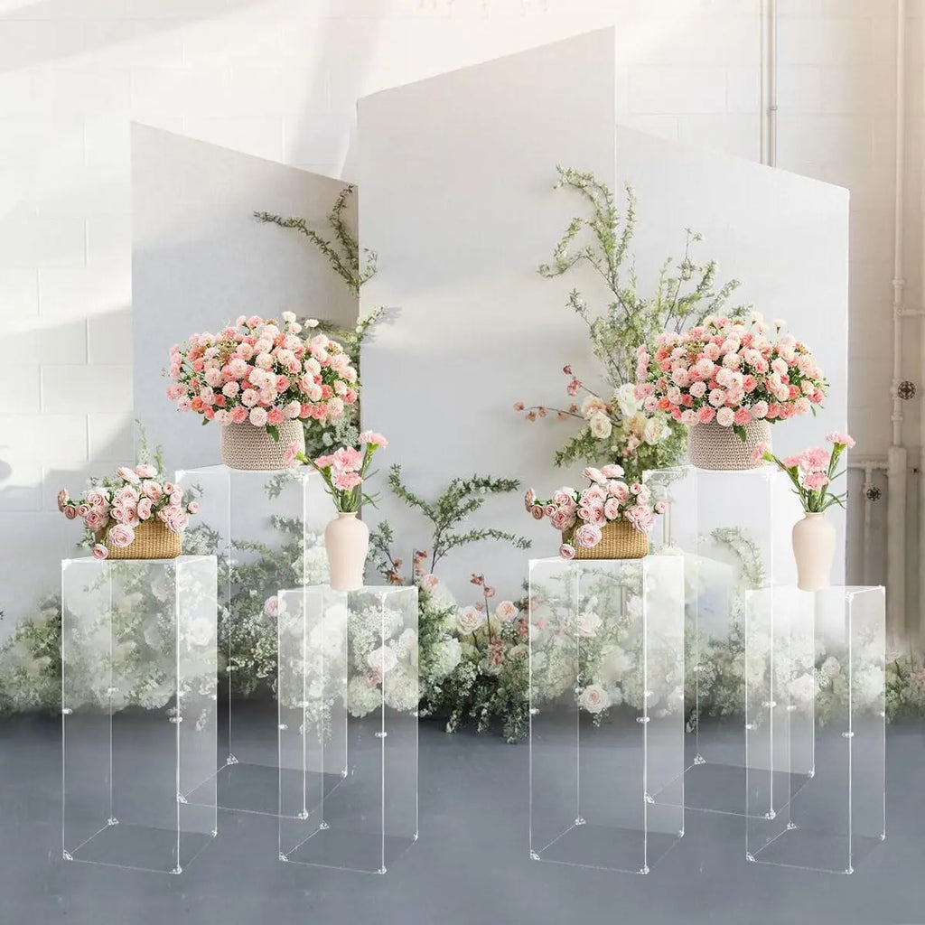 6PCS Acrylic Pedestal Stand for Display Clear Lucite Display Pedestal for Party, Flowers Sculptures Cake Wedding Party Decor