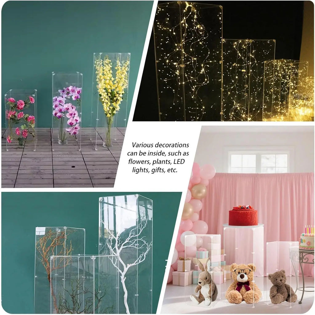 6PCS Acrylic Pedestal Stand for Display Clear Lucite Display Pedestal for Party, Flowers Sculptures Cake Wedding Party Decor