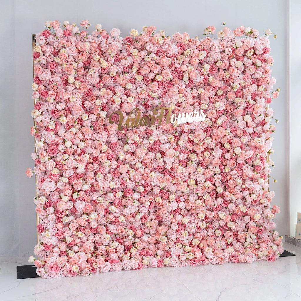 5D Pink Rose Roll-Up Flower Wall Backdrop for Wedding & Party Celebration Decor VF-501