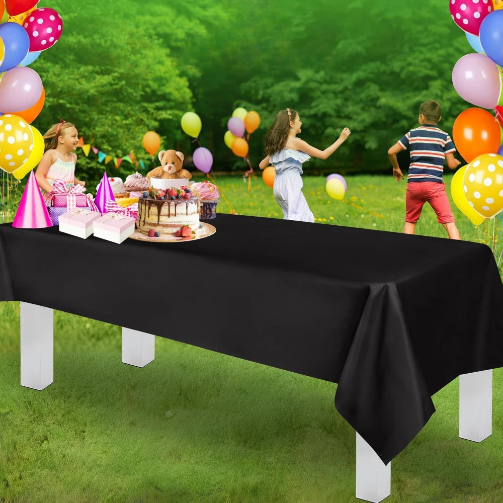 54 x 108 Inch Black Disposable Plastic Tablecloths - Rectangular Solid Color Smooth Covers for Events and Celebrations