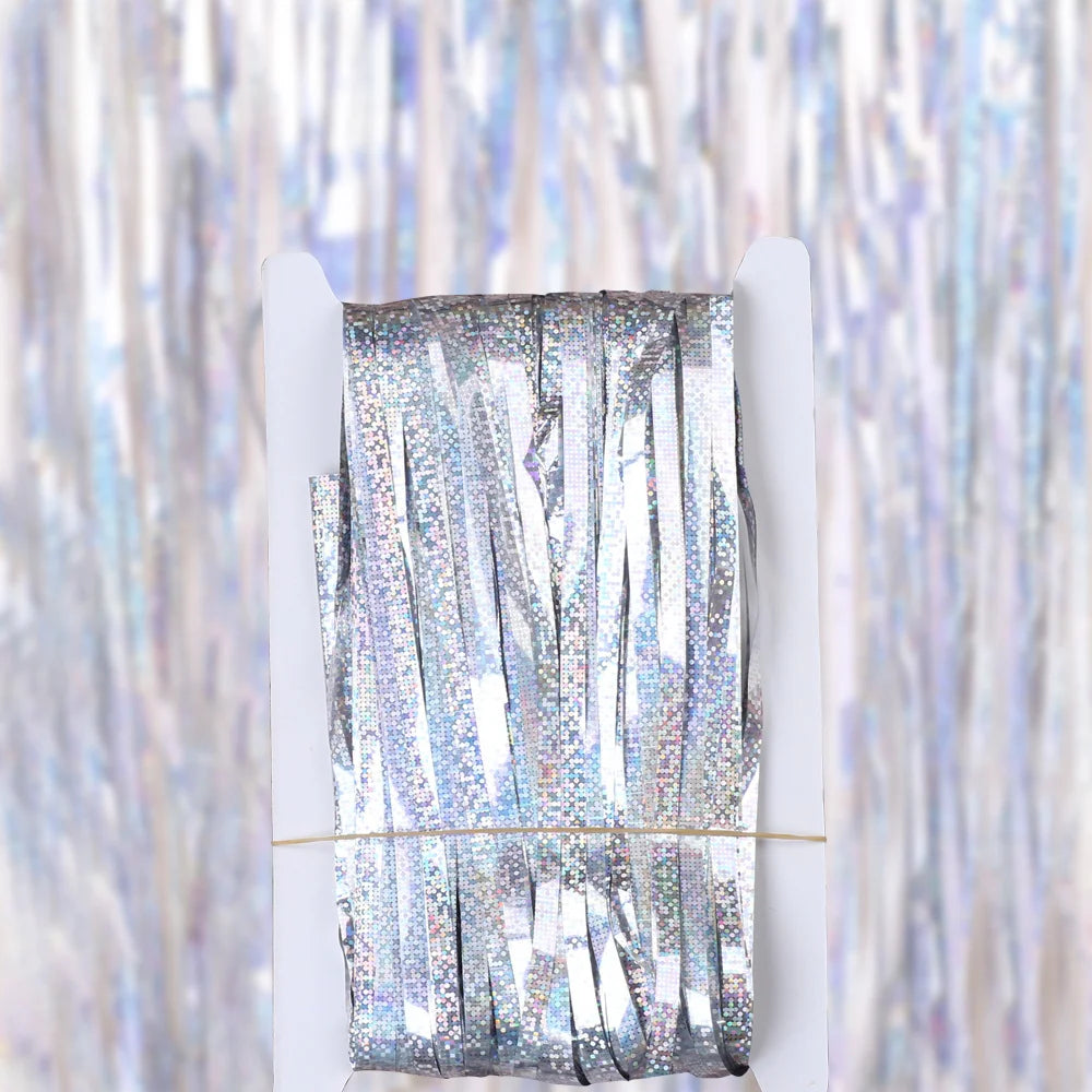 Tinsel Blue Pink Foil Curtain 1X3M Party Background Gold Beige Green Foil Fringe Curtain 1M 2M Backdrop