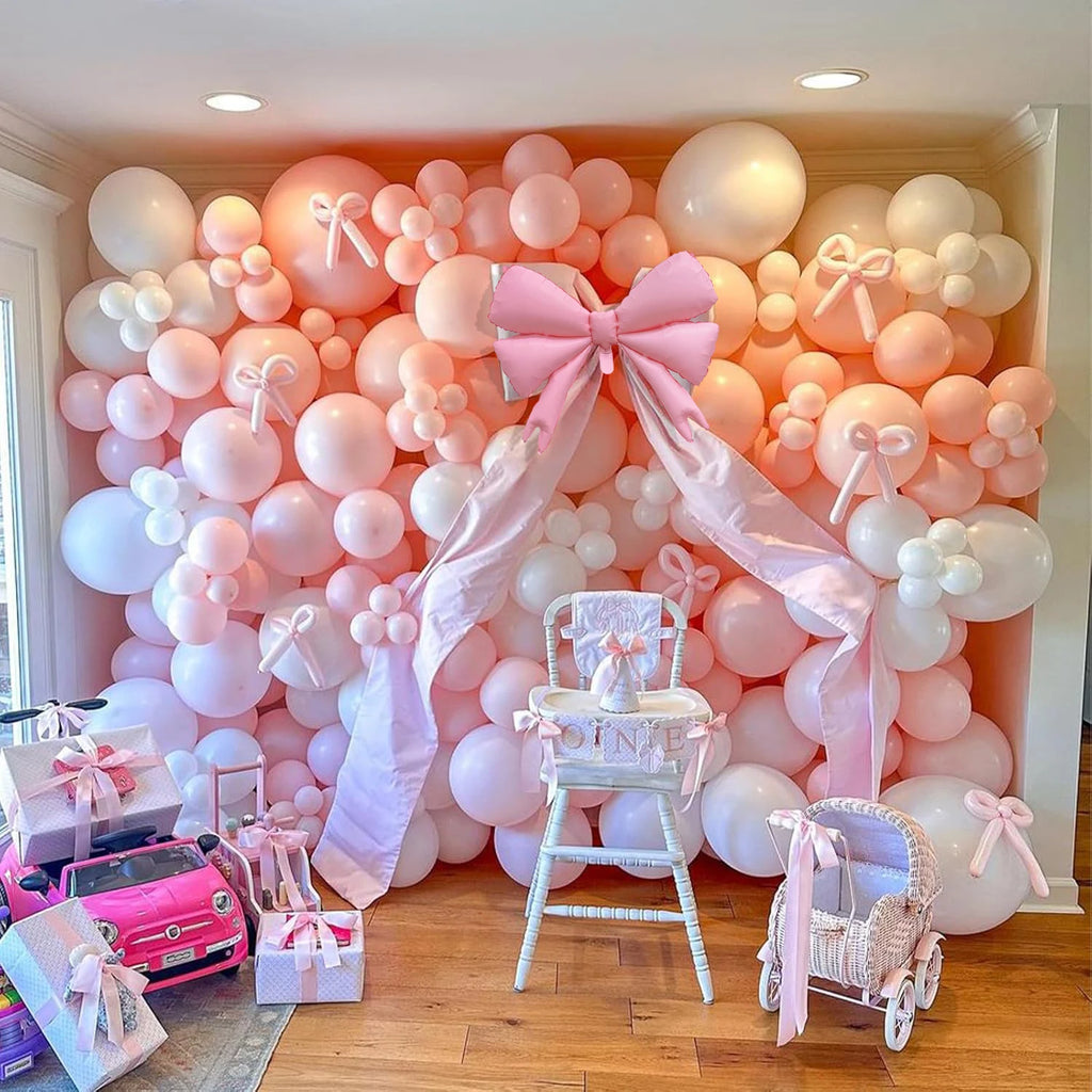 PCS Pink & White Bow Balloon Garland Arch Kit | Coquette Birthday Wedding Baby Shower Bachelorette Bridal Party Decorations