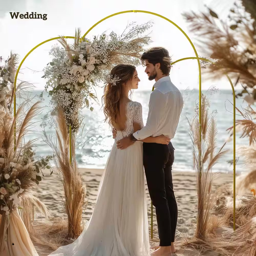 Metal Arch Backdrop Stand Set of 3,7/6.5/6 Ft Wedding Arch Frame, Balloon Backdrop Arch Stand Set, Gold