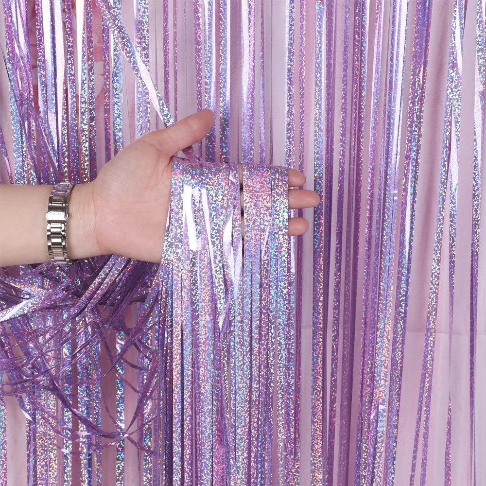 Tinsel Blue Pink Foil Curtain 1X3M Party Background Gold Beige Green Foil Fringe Curtain 1M 2M Backdrop