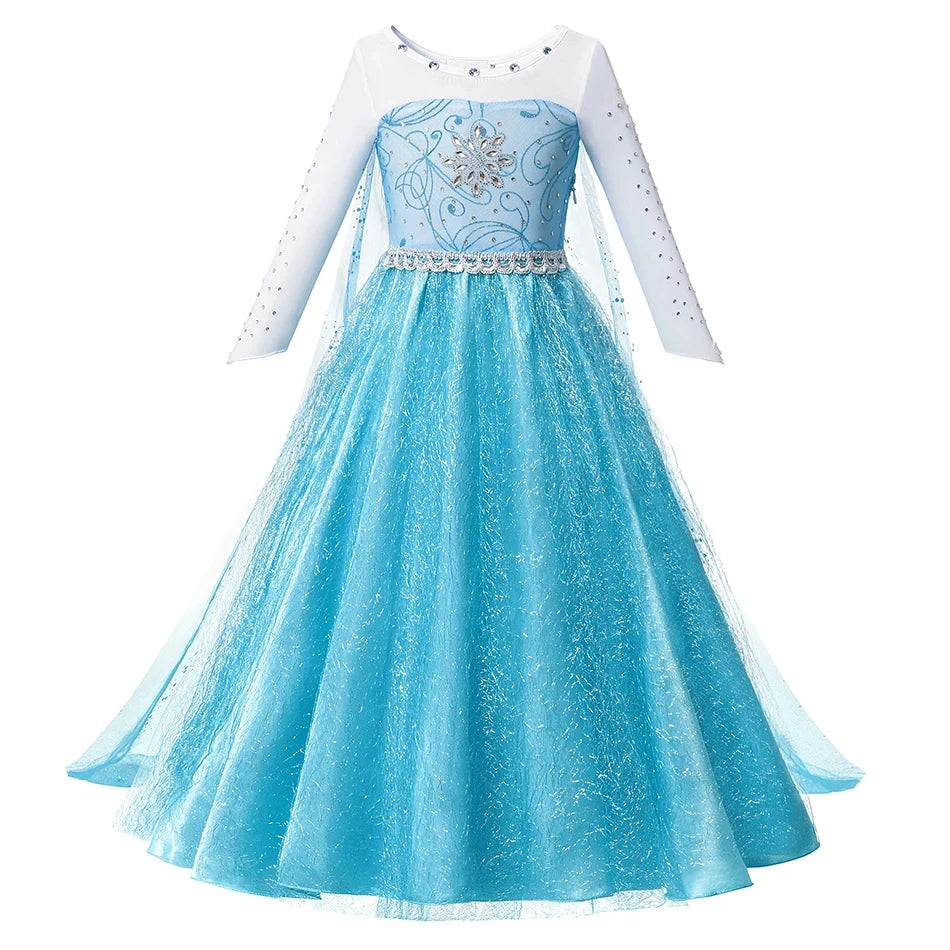 Girls' Snow Queen Costume - Elsa-Inspired Carnival Party Gown for Kids, Perfect for Birthdays and Dress-Up Play