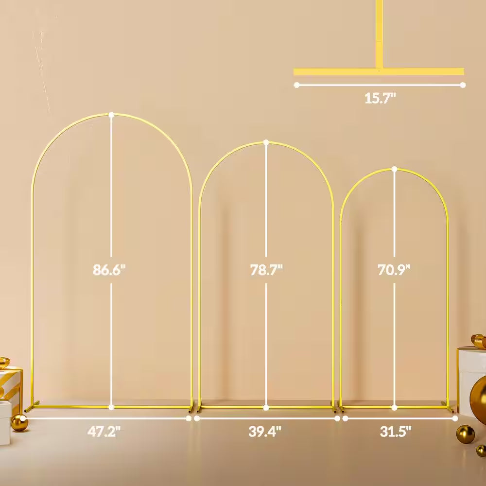 Metal Arch Backdrop Stand Set of 3,7/6.5/6 Ft Wedding Arch Frame, Balloon Backdrop Arch Stand Set, Gold