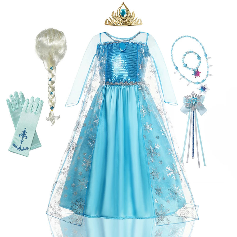 Girls' Snow Queen Costume - Elsa-Inspired Carnival Party Gown for Kids, Perfect for Birthdays and Dress-Up Play