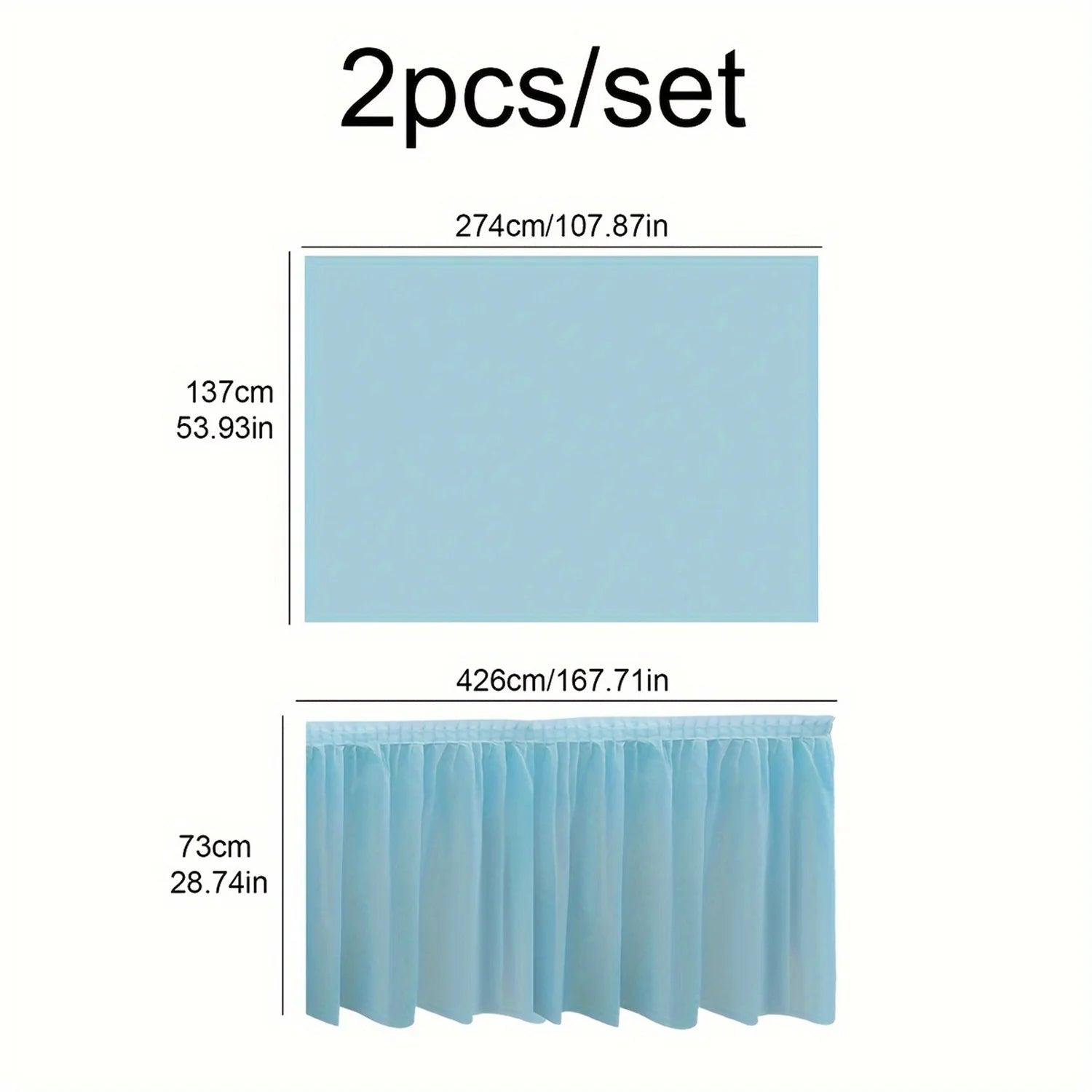 Disposable Rectangular Tablecloth Set with Long Skirting - 2 Pieces Solid Color Paper Covers for Events