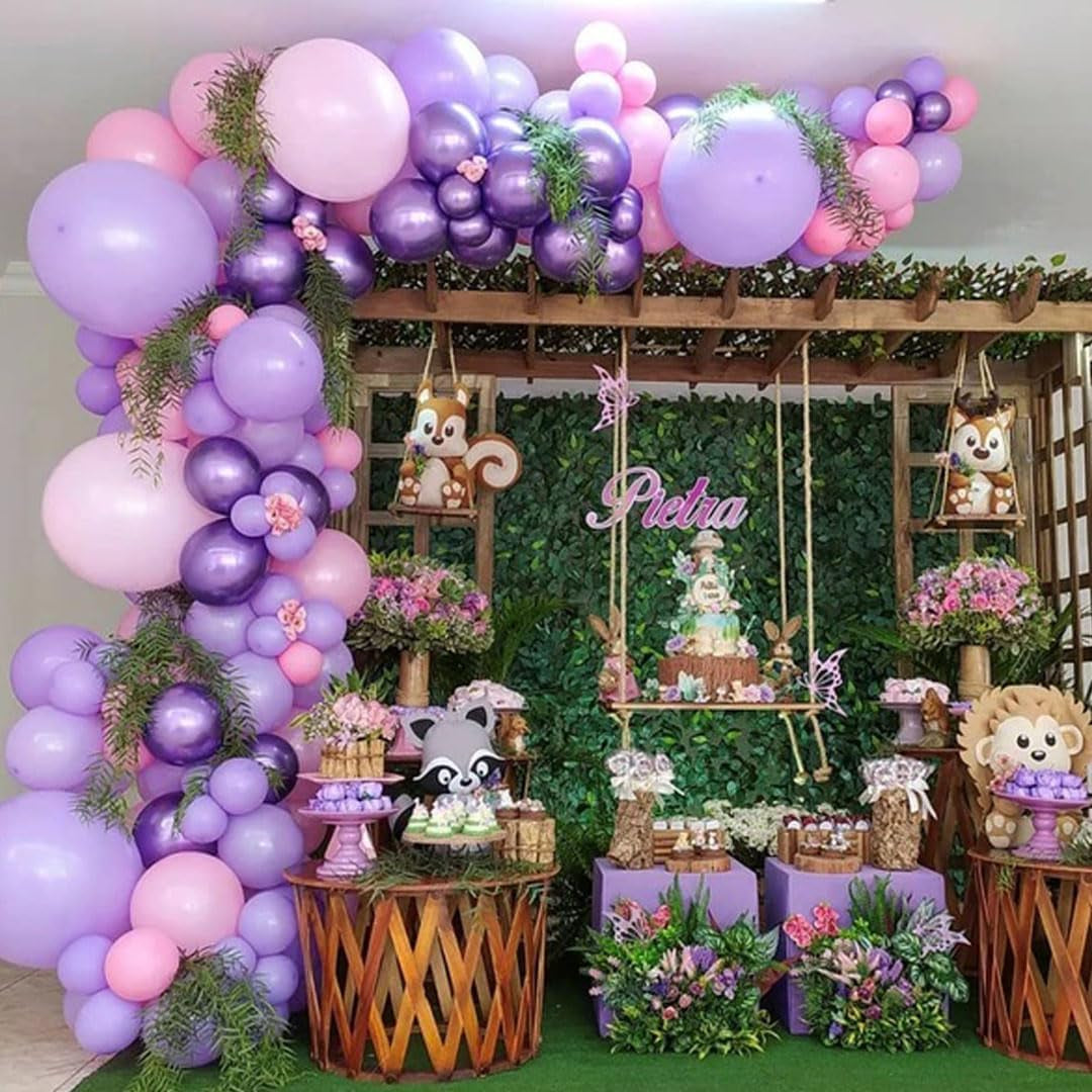 Pink and Purple Party Balloons, 50Pcs 12 Inch Purple Pink Balloons, Metallic Pin