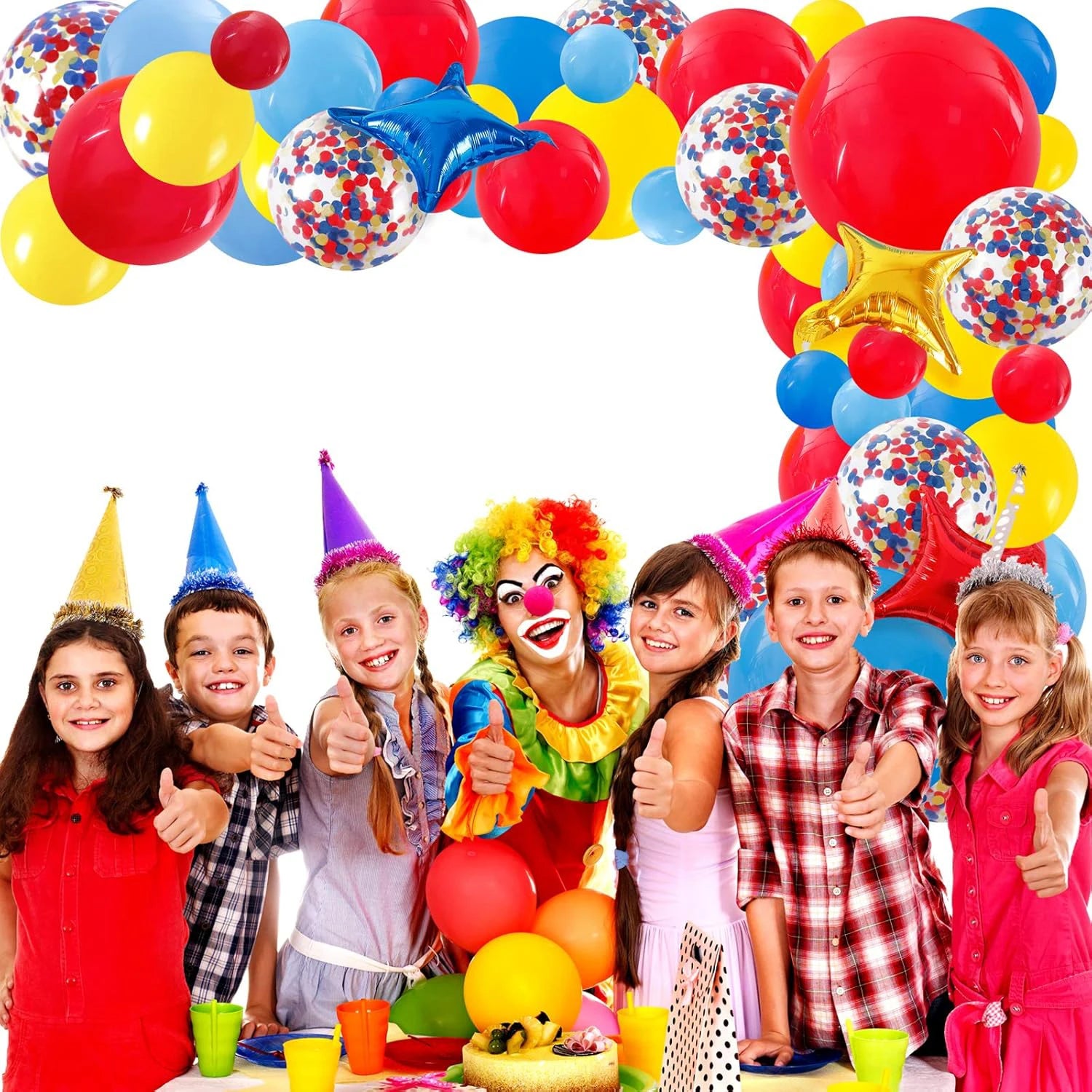 Vibrant Carnival Balloon Garland Arch Kit - Red, Blue, Yellow & Rainbow Confetti/Star Foil Balloons for Birthday, Circus Theme
