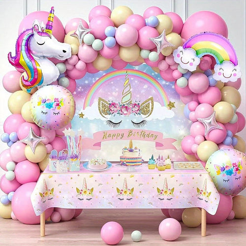 132Pcs Rainbow Unicorn Balloon Arch Wreath Kit, Pink Yellow Blue Latex Balloon Colorful Unicorn Aluminum Balloon Summer Party De