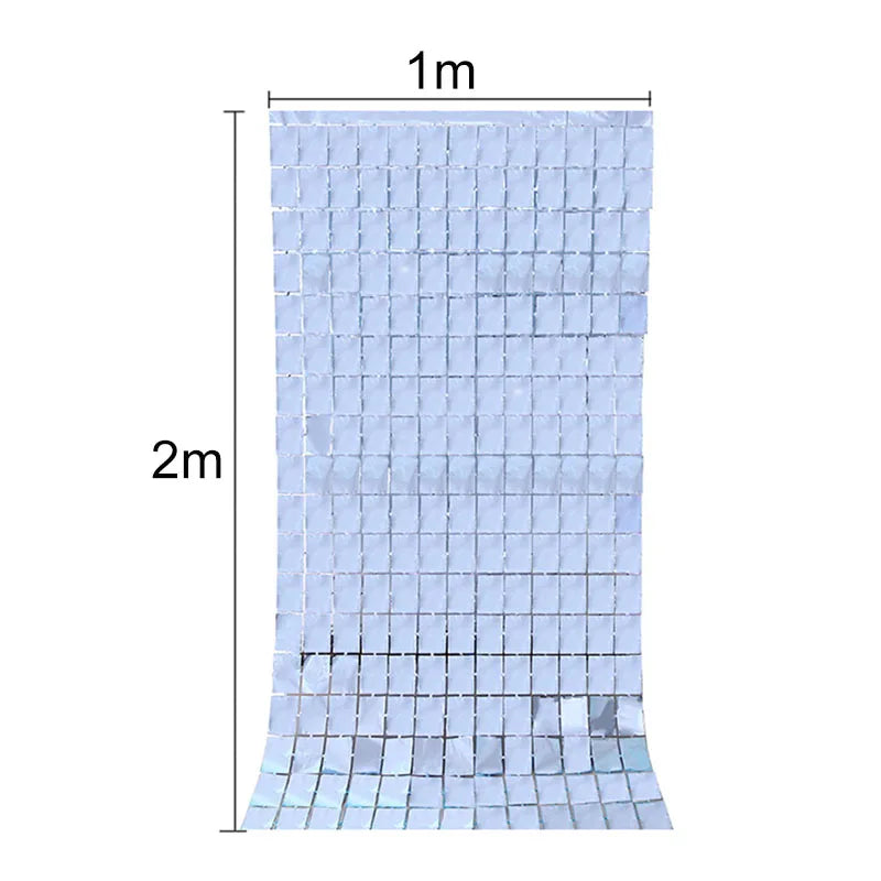 1*2M Mirror Suare Backdrop Foil Curtain Wedding Backdrop Birthday Party Decorations Wall Decor Birthday Photo Zone Mirror Wall
