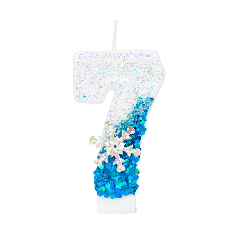 Glittering Blue Snowflake Birthday Candles Set (Numbers 0-9) - Elegant Cake Topper Decorations for Kids' Birthday Parties