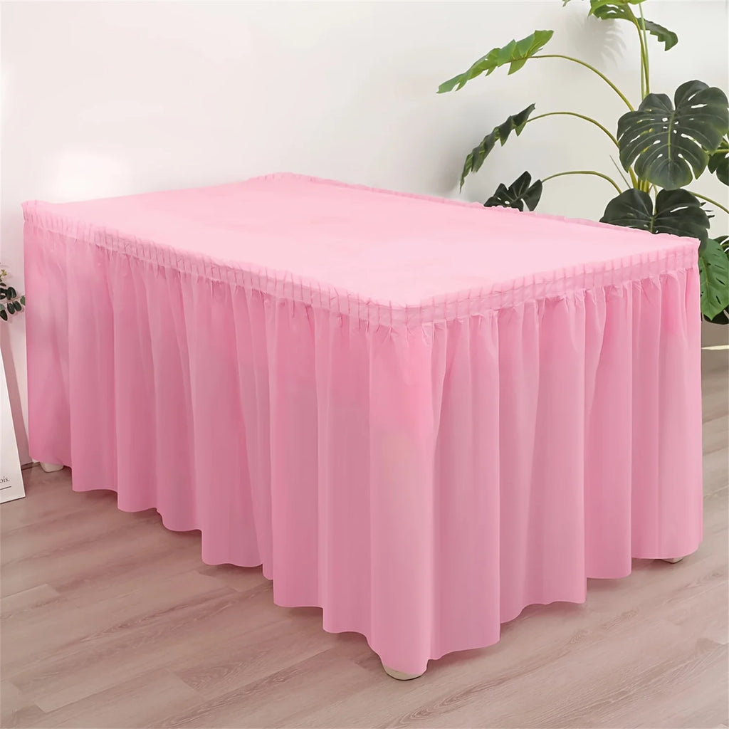 Disposable Rectangular Tablecloth Set with Long Skirting - 2 Pieces Solid Color Paper Covers for Events