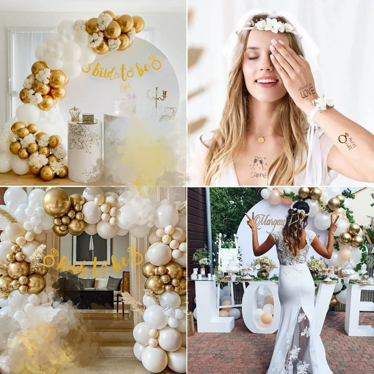 Bride Balloons White Gold for Bridal Shower Decorations, Bride to Be Decor with Ring Balloon Party Decorations Whire Silver Gold Bridal Shower Bride to Be Balloons