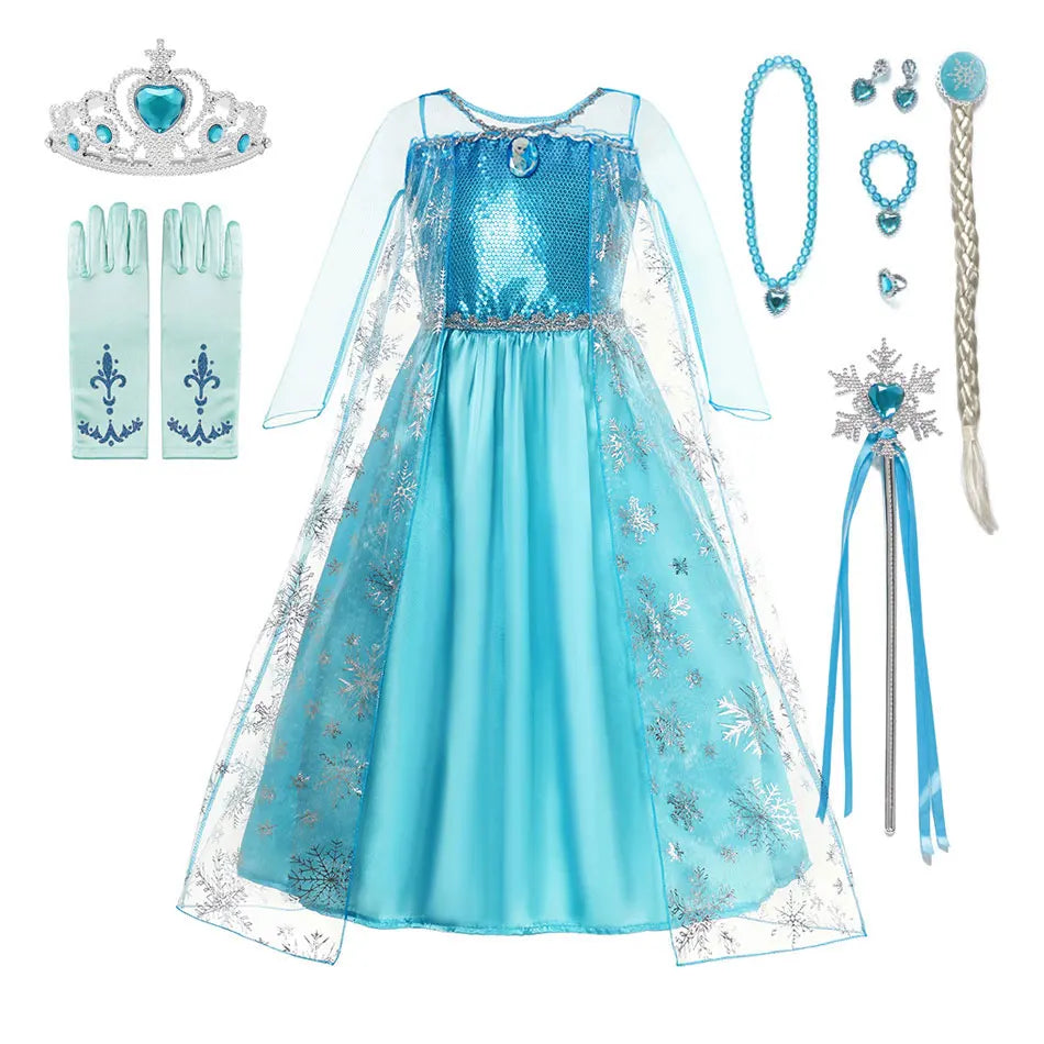 Girls' Snow Queen Costume - Elsa-Inspired Carnival Party Gown for Kids, Perfect for Birthdays and Dress-Up Play