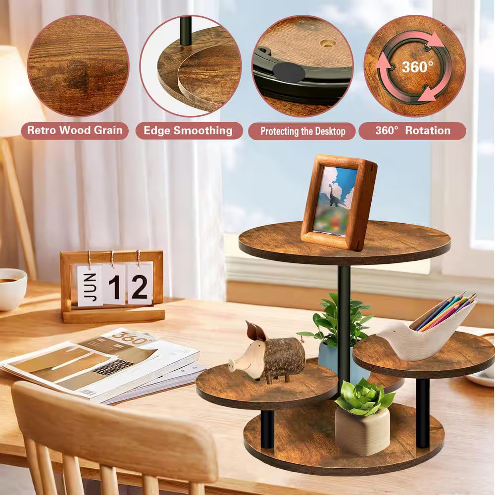 4-Tier Wood Cake Stand for 50 Cupcakes, 360° Rotatable round Cake Stand with Tiered Tray for Wedding Birthday Tea Party