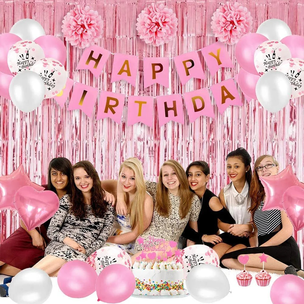 Birthday Party Decorations Celebration Kit, 9.84 X 9.05 X 1.18 In, Latex Pink/White, 39 PCS