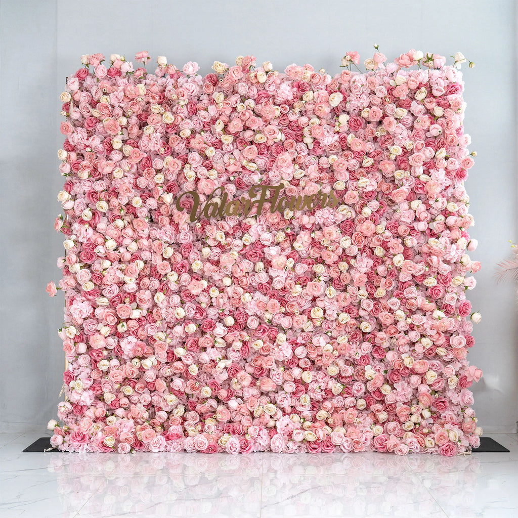 5D Pink Rose Roll-Up Flower Wall Backdrop for Wedding & Party Celebration Decor VF-501
