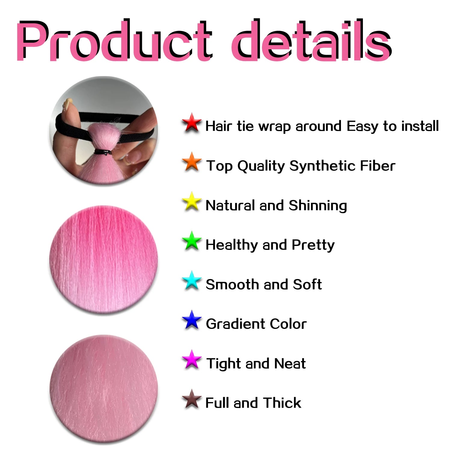 Synthetic DIY Braided Ponytail Extension with Elastic Rubber Band Pink Purple Blue Long Straight Pony Tail for Women Girls Party