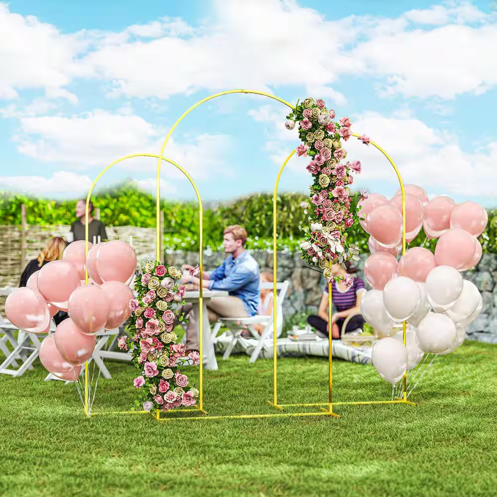 Metal Arch Backdrop Stand Set of 3,7/6.5/6 Ft Wedding Arch Frame, Balloon Backdrop Arch Stand Set, Gold