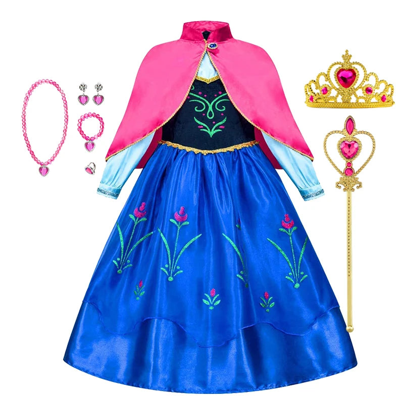Frozen Anna Princess Dress for Girls - Halloween Cosplay Costume 2026, Snow Queen Outfit for Children Ages 2-10