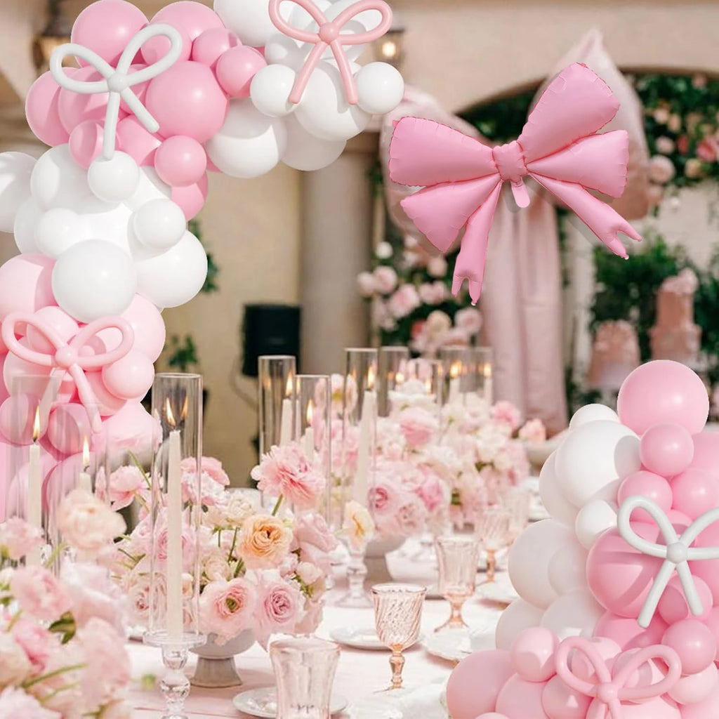 PCS Pink & White Bow Balloon Garland Arch Kit | Coquette Birthday Wedding Baby Shower Bachelorette Bridal Party Decorations