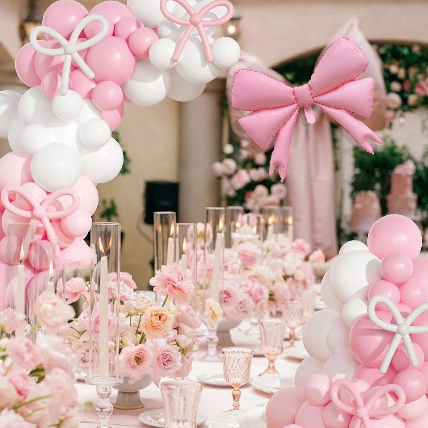PCS Pink & White Bow Balloon Garland Arch Kit | Coquette Birthday Wedding Baby Shower Bachelorette Bridal Party Decorations