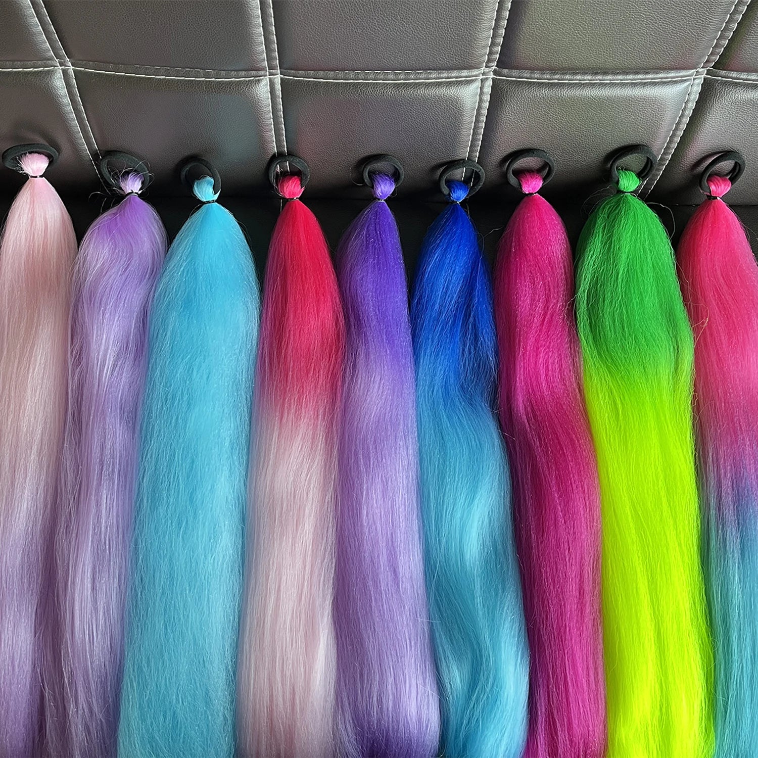 Synthetic DIY Braided Ponytail Extension with Elastic Rubber Band Pink Purple Blue Long Straight Pony Tail for Women Girls Party