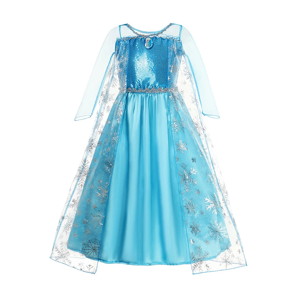 Girls' Snow Queen Costume - Elsa-Inspired Carnival Party Gown for Kids, Perfect for Birthdays and Dress-Up Play