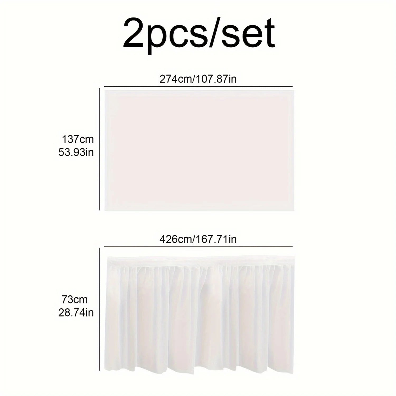 Disposable Rectangular Tablecloth Set with Long Skirting - 2 Pieces Solid Color Paper Covers for Events