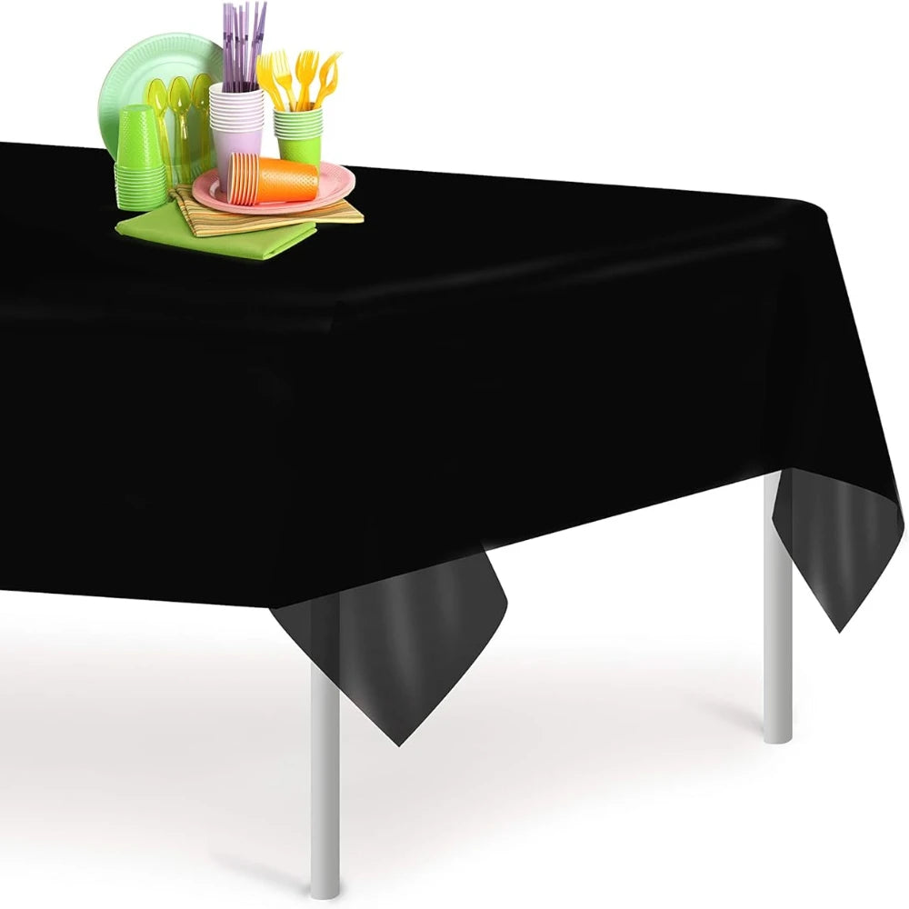 54 x 108 Inch Black Disposable Plastic Tablecloths - Rectangular Solid Color Smooth Covers for Events and Celebrations