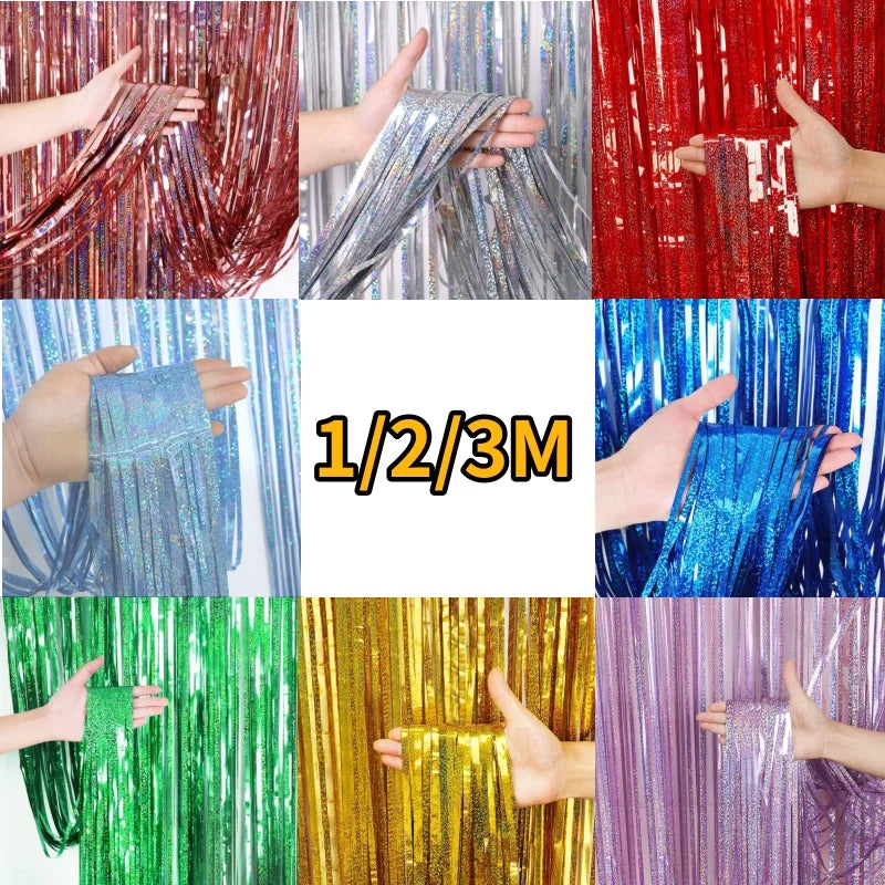 Tinsel Blue Pink Foil Curtain 1X3M Party Background Gold Beige Green Foil Fringe Curtain 1M 2M Backdrop