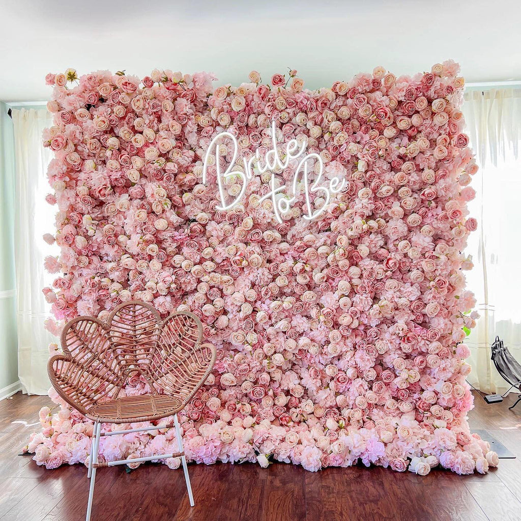 5D Pink Rose Roll-Up Flower Wall Backdrop for Wedding & Party Celebration Decor VF-501