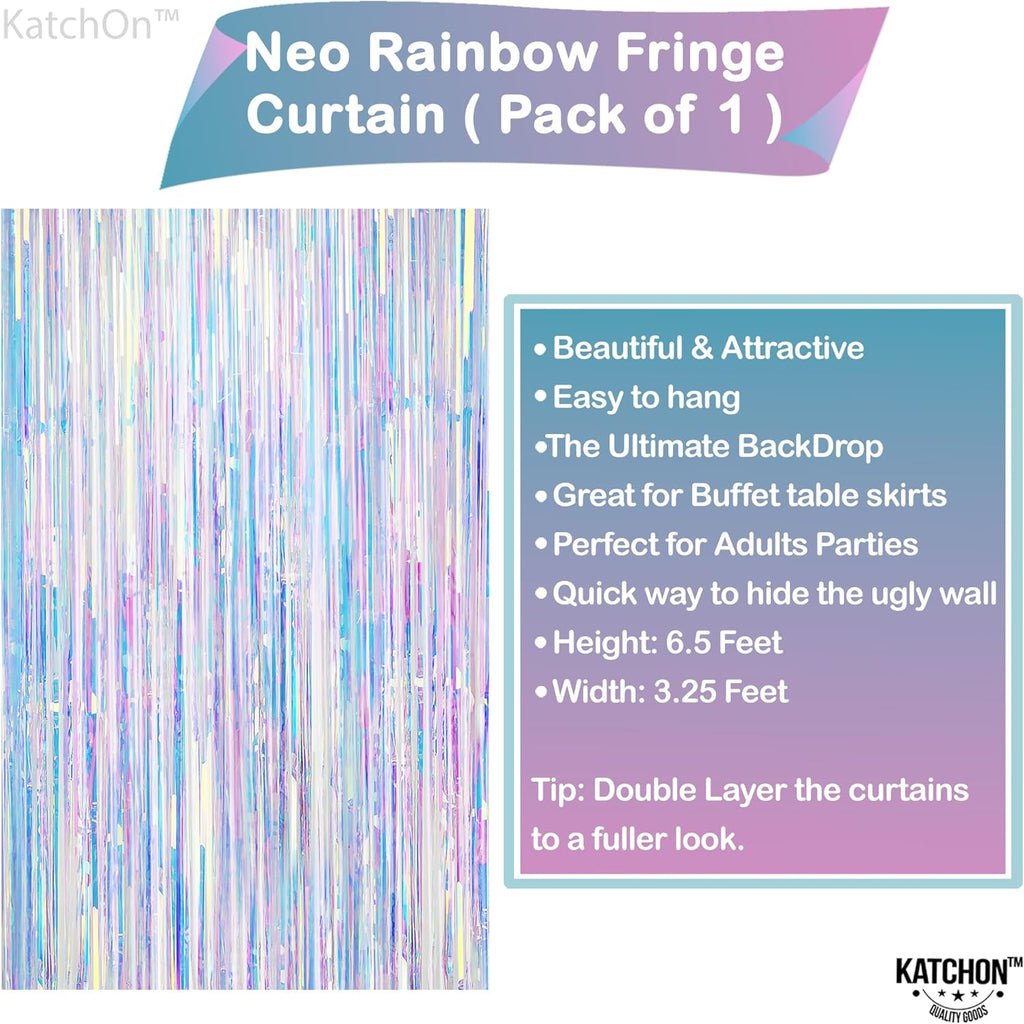 , Neon Iridescent Streamers | Iridescent Party Decorations | Mermaid, Unicorn, Birthday Decorations | Fringe Backdrop for Anniversary Engagement Bachelorette Party Decoration