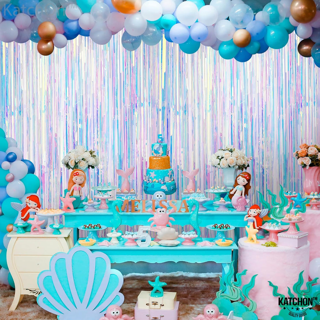 , Neon Iridescent Streamers | Iridescent Party Decorations | Mermaid, Unicorn, Birthday Decorations | Fringe Backdrop for Anniversary Engagement Bachelorette Party Decoration
