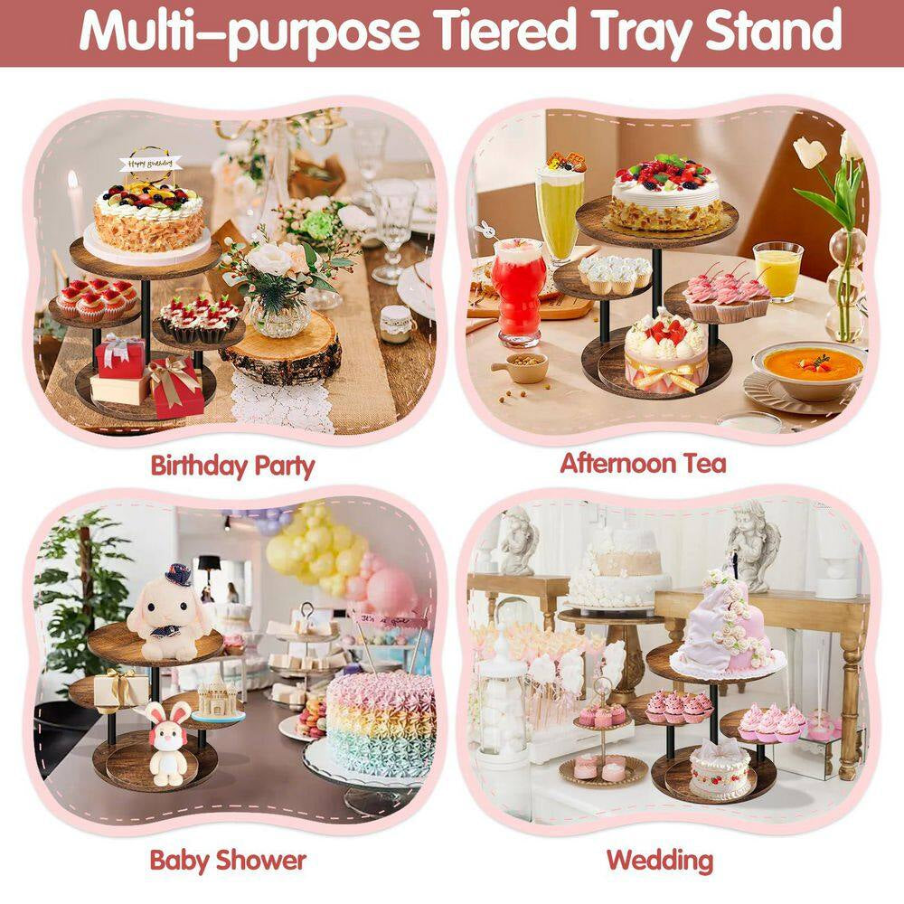 4-Tier Wood Cake Stand for 50 Cupcakes, 360° Rotatable round Cake Stand with Tiered Tray for Wedding Birthday Tea Party