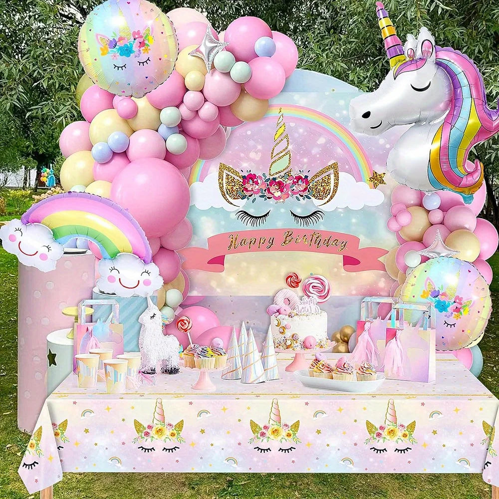 132Pcs Rainbow Unicorn Balloon Arch Wreath Kit, Pink Yellow Blue Latex Balloon Colorful Unicorn Aluminum Balloon Summer Party De