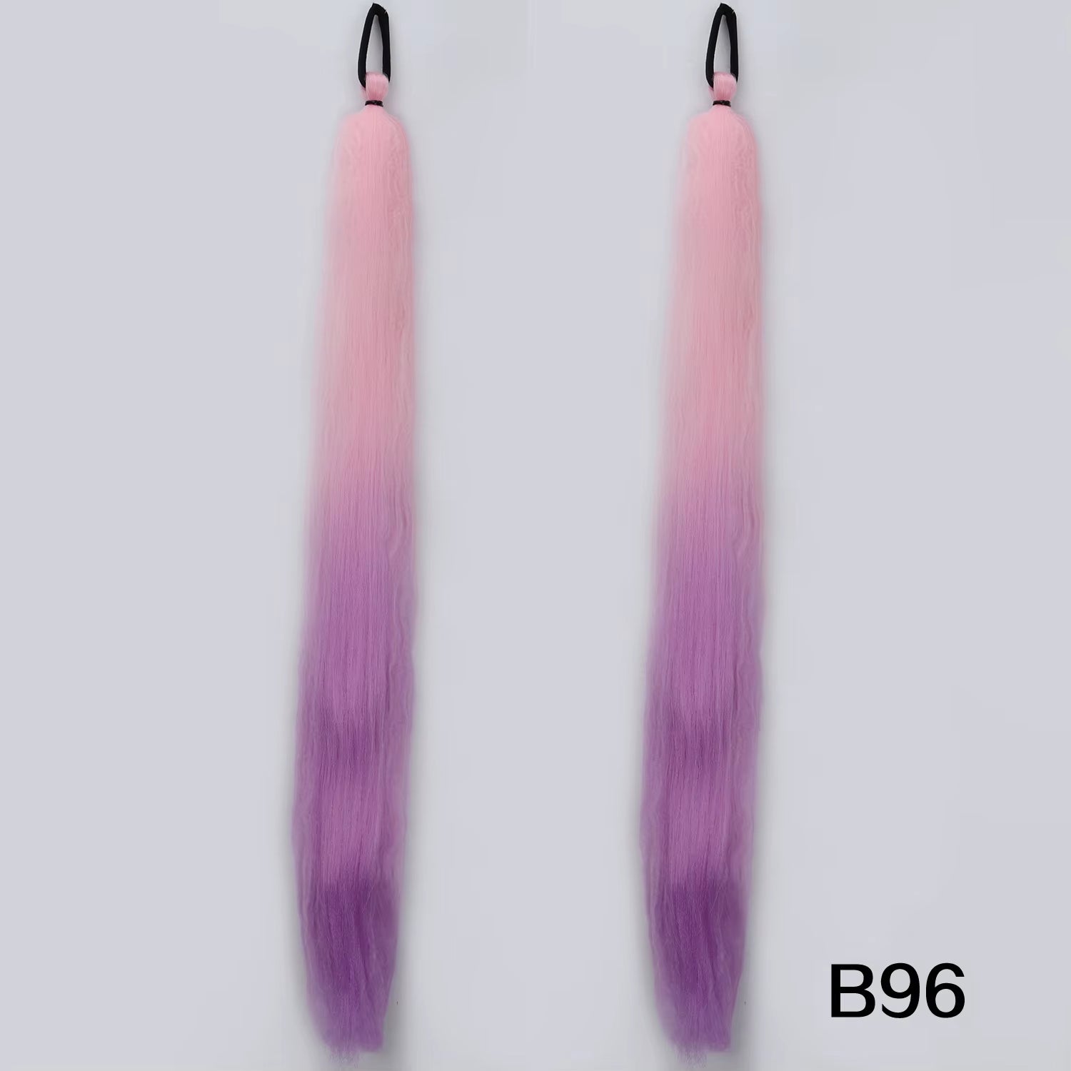 Synthetic DIY Braided Ponytail Extension with Elastic Rubber Band Pink Purple Blue Long Straight Pony Tail for Women Girls Party