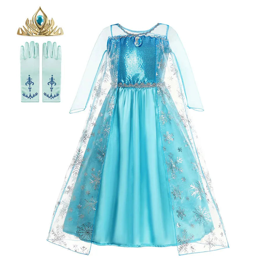 Girls' Snow Queen Costume - Elsa-Inspired Carnival Party Gown for Kids, Perfect for Birthdays and Dress-Up Play