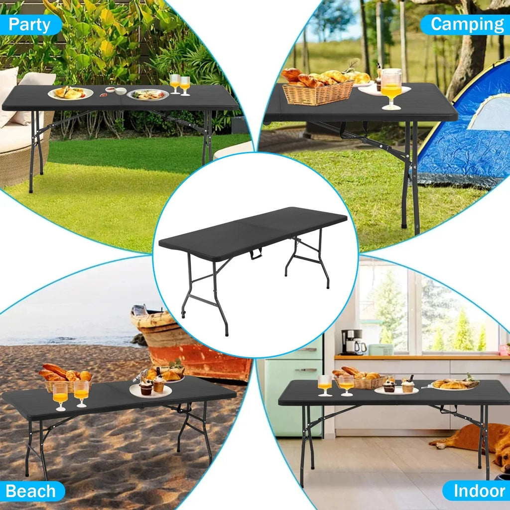 6-Foot Portable Folding Table for Indoor and Outdoor Use with Carrying Handle, Black