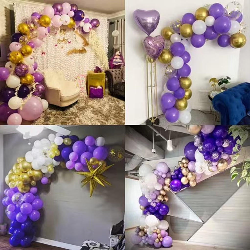 Purple Balloons Garland Arch Kit, Light Pastel Purple Gold White Balloons Confetti Latex Metallic Balloons for Women Birthday Baby Shower Wedding Party Decorations Supplies