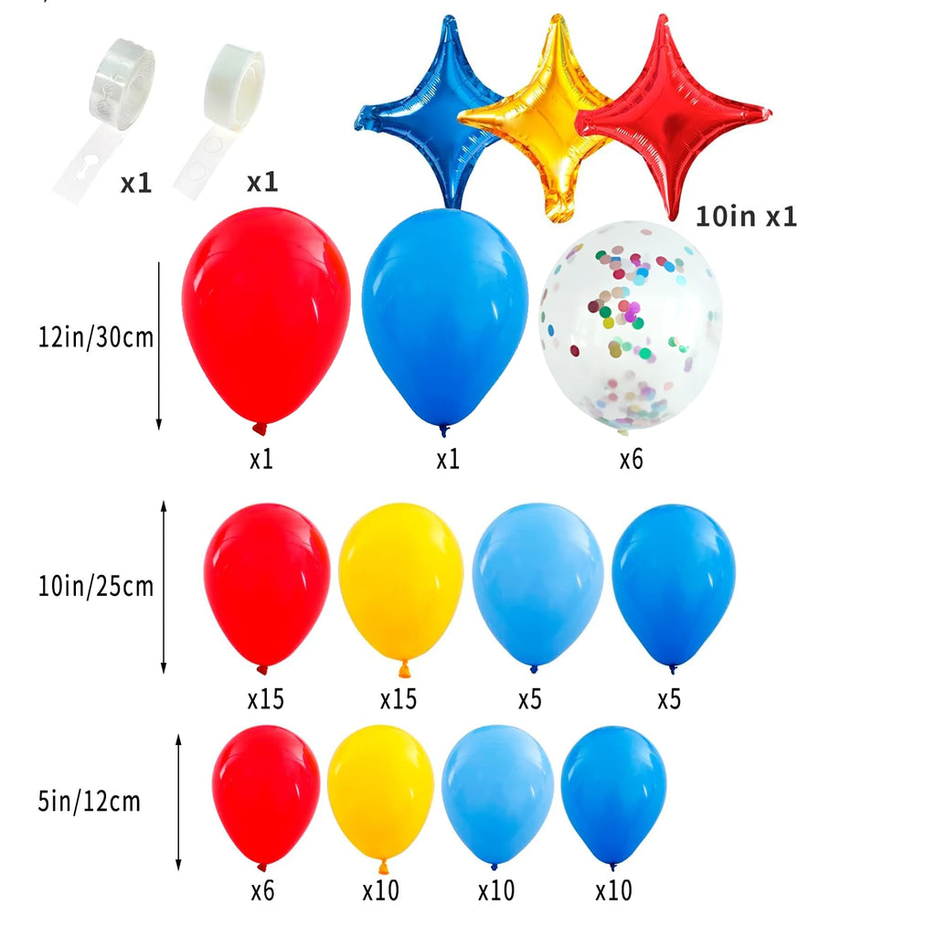 Vibrant Carnival Balloon Garland Arch Kit - Red, Blue, Yellow & Rainbow Confetti/Star Foil Balloons for Birthday, Circus Theme